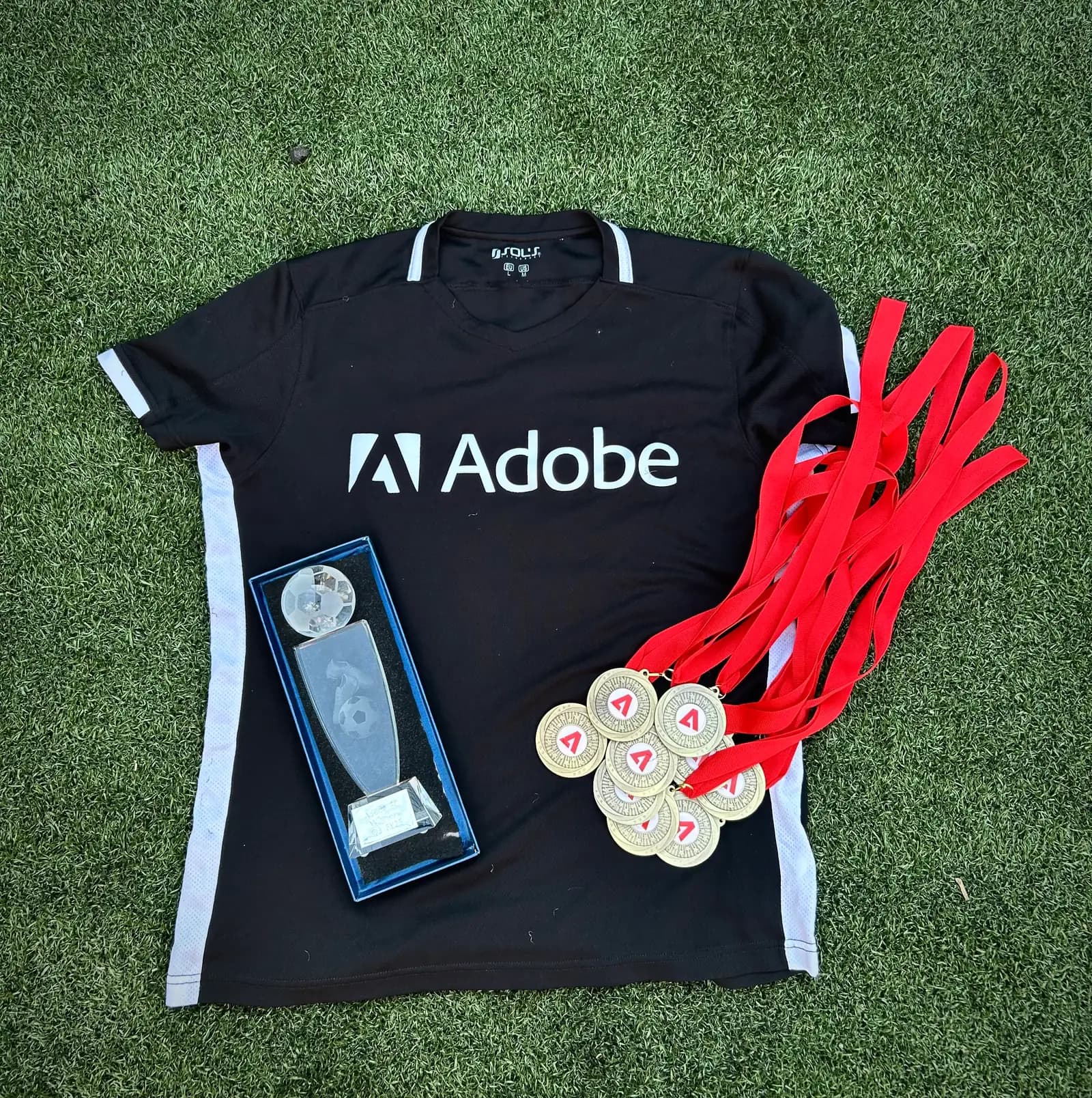 Players competing during the Adobe quarterly football tournament in London.